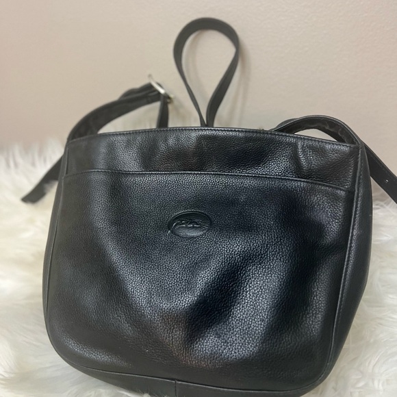 Vtg Longchamp Midnight Black Pebble Leather Adjustable Strap Crossbody Bag - Picture 6 of 11